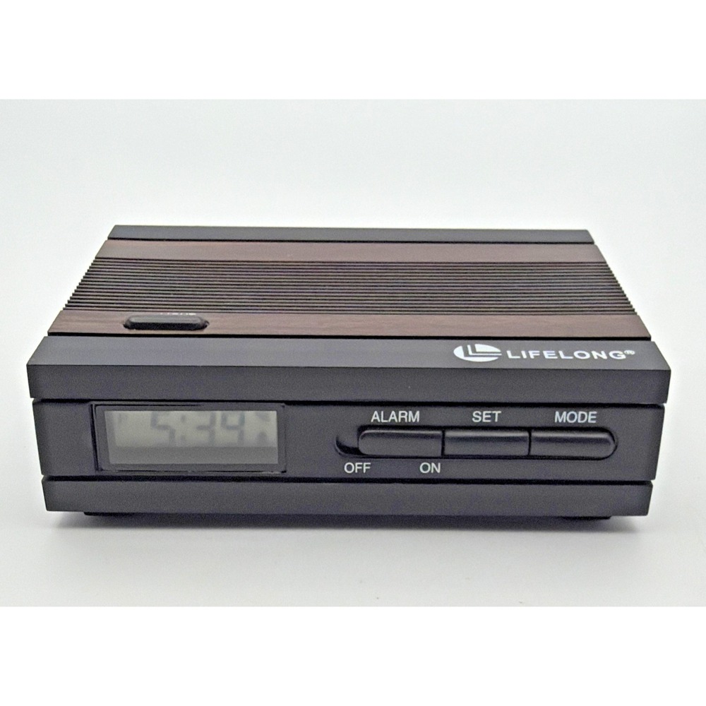 Mini Lifelong Alarm Clock Faux Wood Finish LCD Display Portable Travel 4" Works